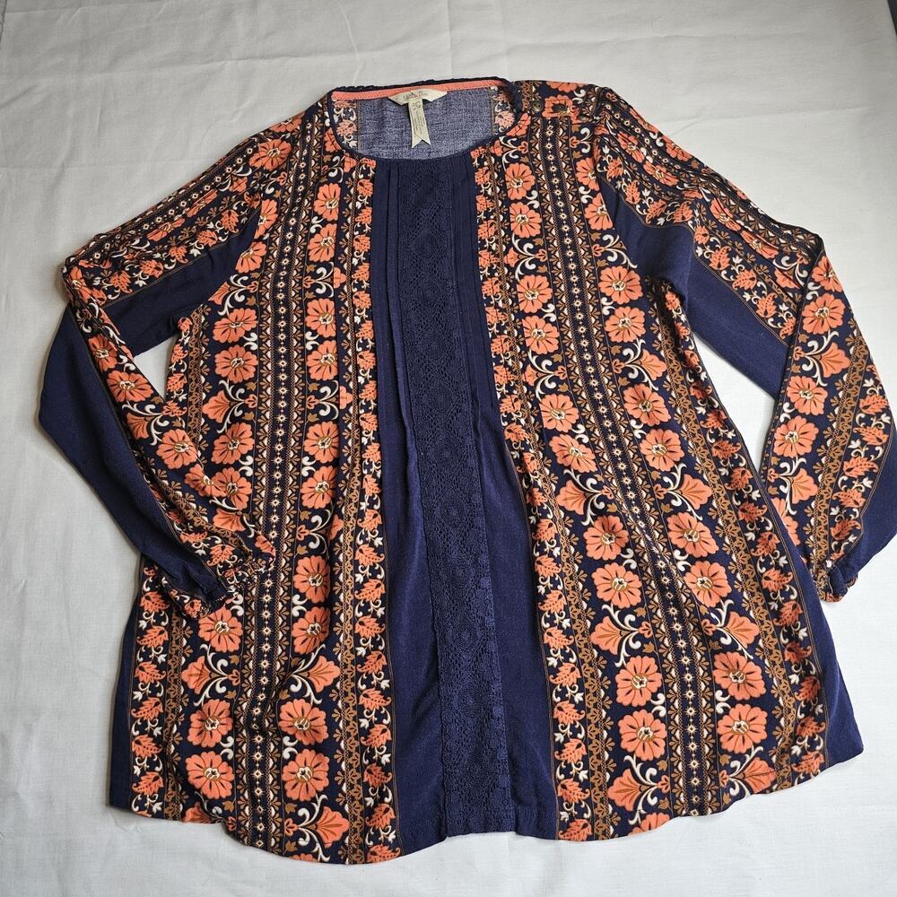 Matilda Jane Floret Floral Medium Crochet Top Navy Orange Sring Cottagecore S